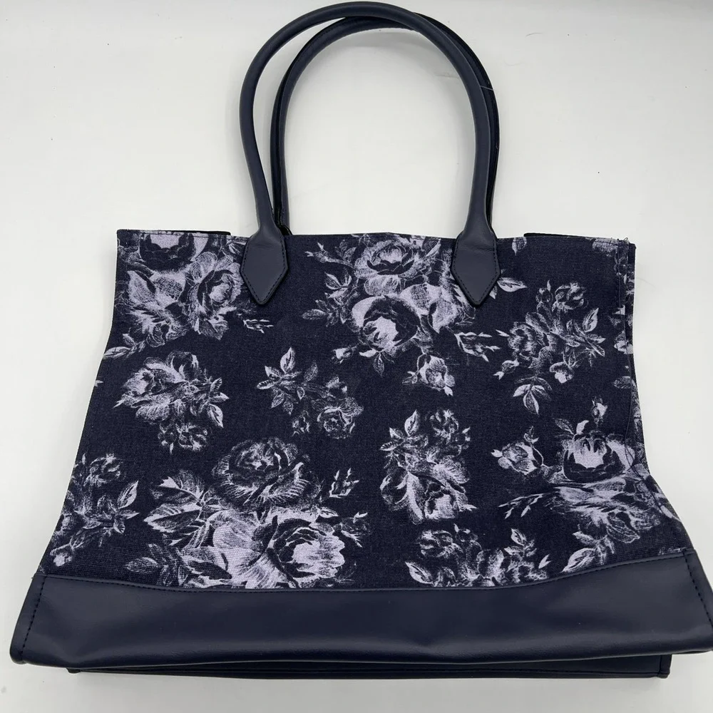 Victoria Secret VS Floral Book Tote Travel Bag Large Purple‎ Flowers~NWOT